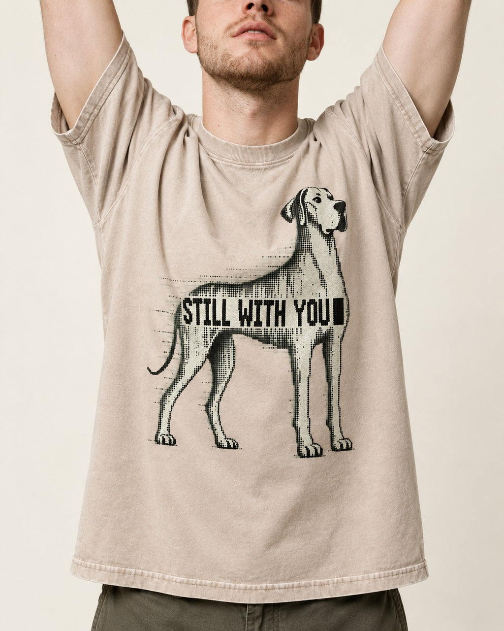Still with You Great Dane Washed Tee in Apricot, worn by a model, front view