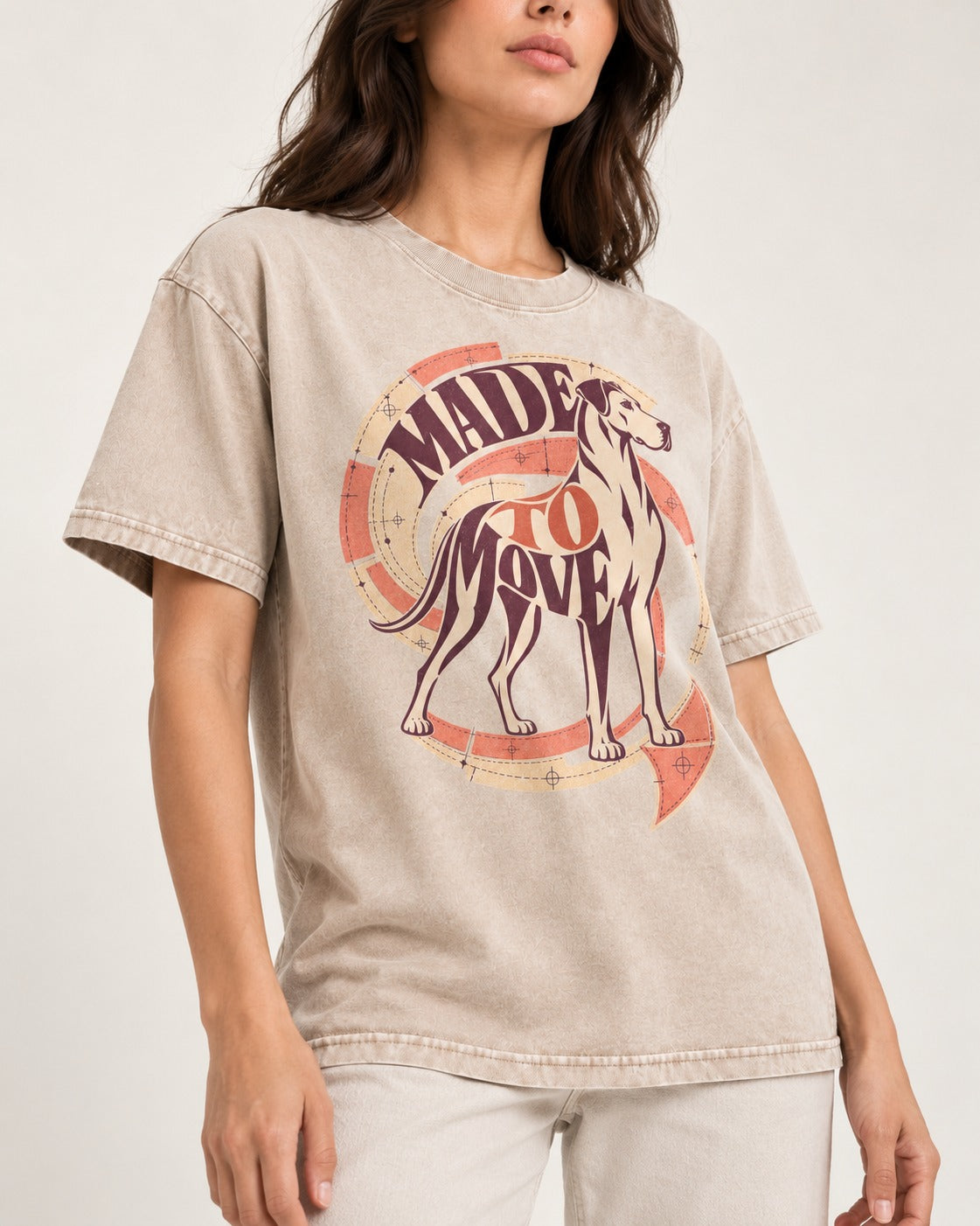 Great Dane Made to Move Washed Tee in Apricot, worn by a model, front view