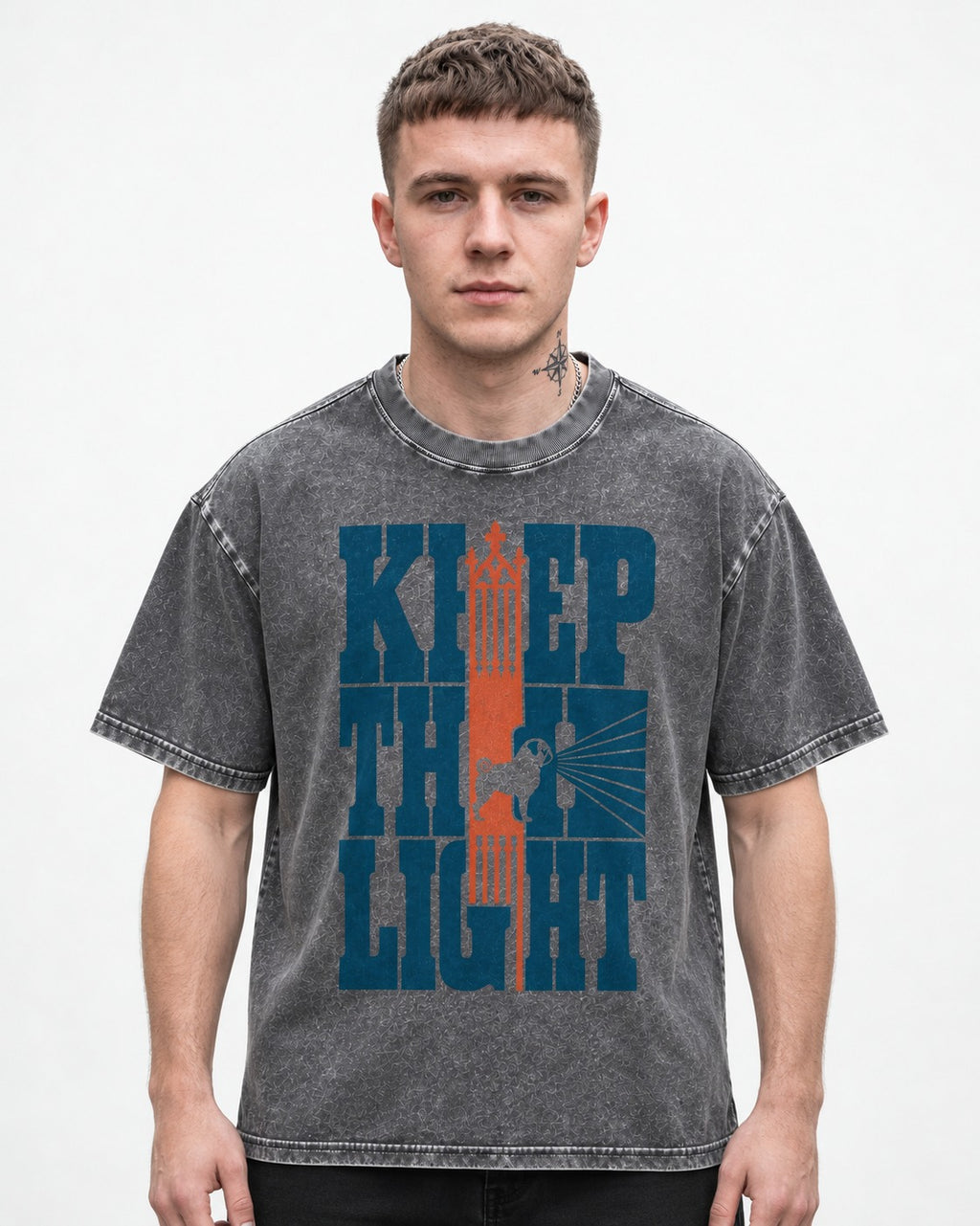 Keep the Pug Fight Washed Tee in Gray, worn by a model