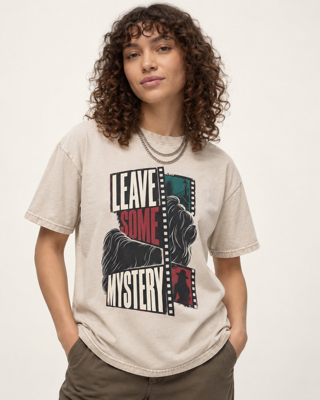 Leave Some Mystery Shih Tzu Washed Tee in Apricot, worn by a model