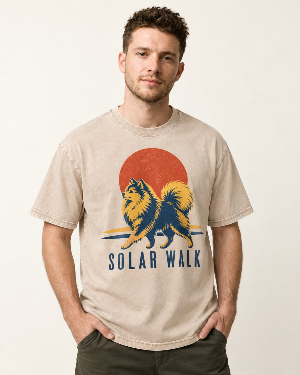 Pomeranian Solar Walk Washed Tee in Apricot, worn by a model