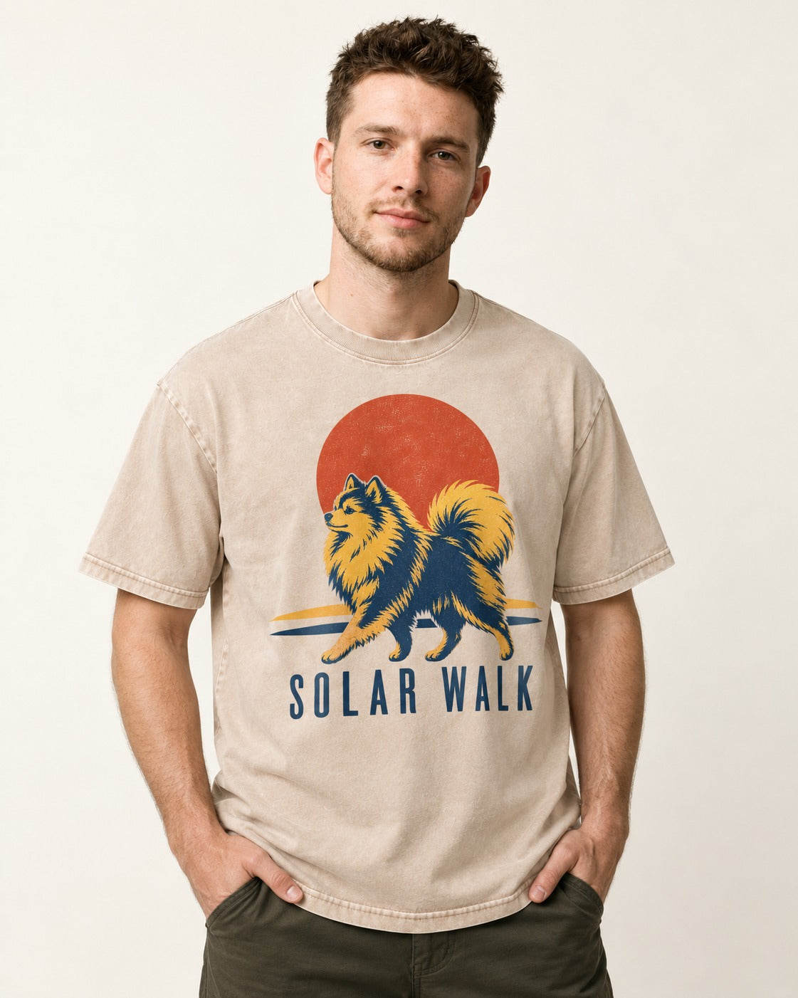 Pomeranian Solar Walk Washed Tee in Apricot, worn by a model