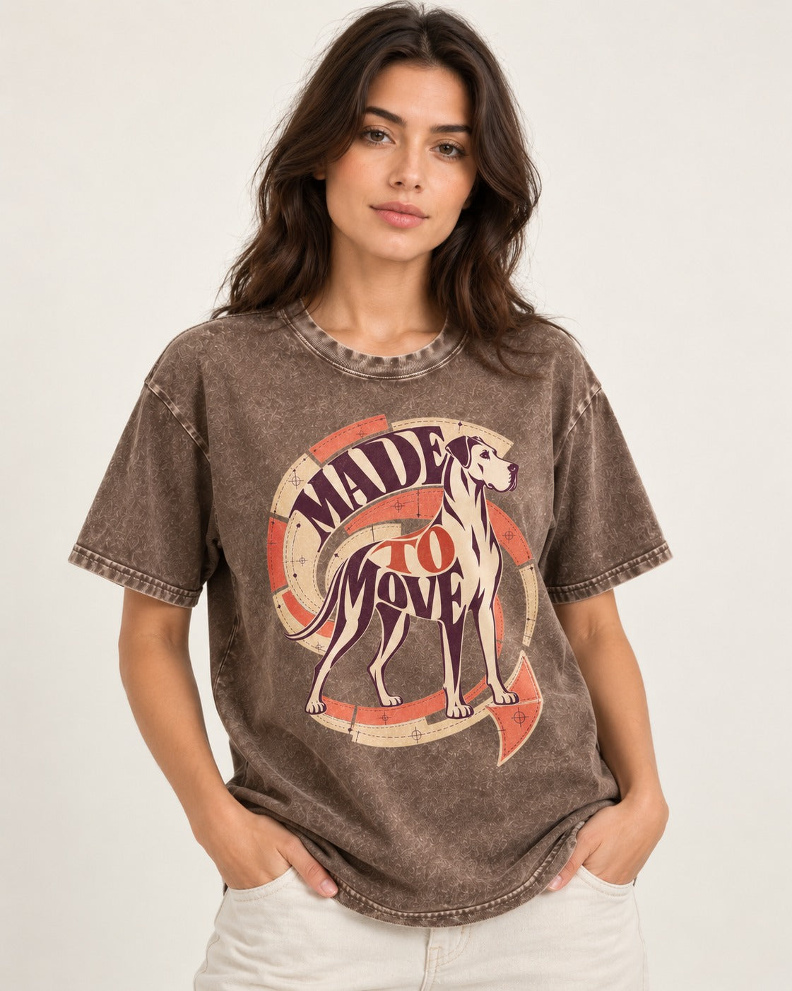 Great Dane Made to Move Washed Tee in Coffee, worn by a model