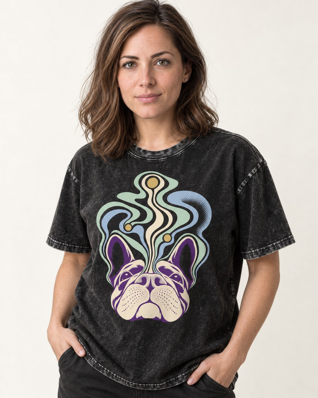 Frenchie Scent Cartography Vapor Route Graphic Washed Tee in Black, worn by a model