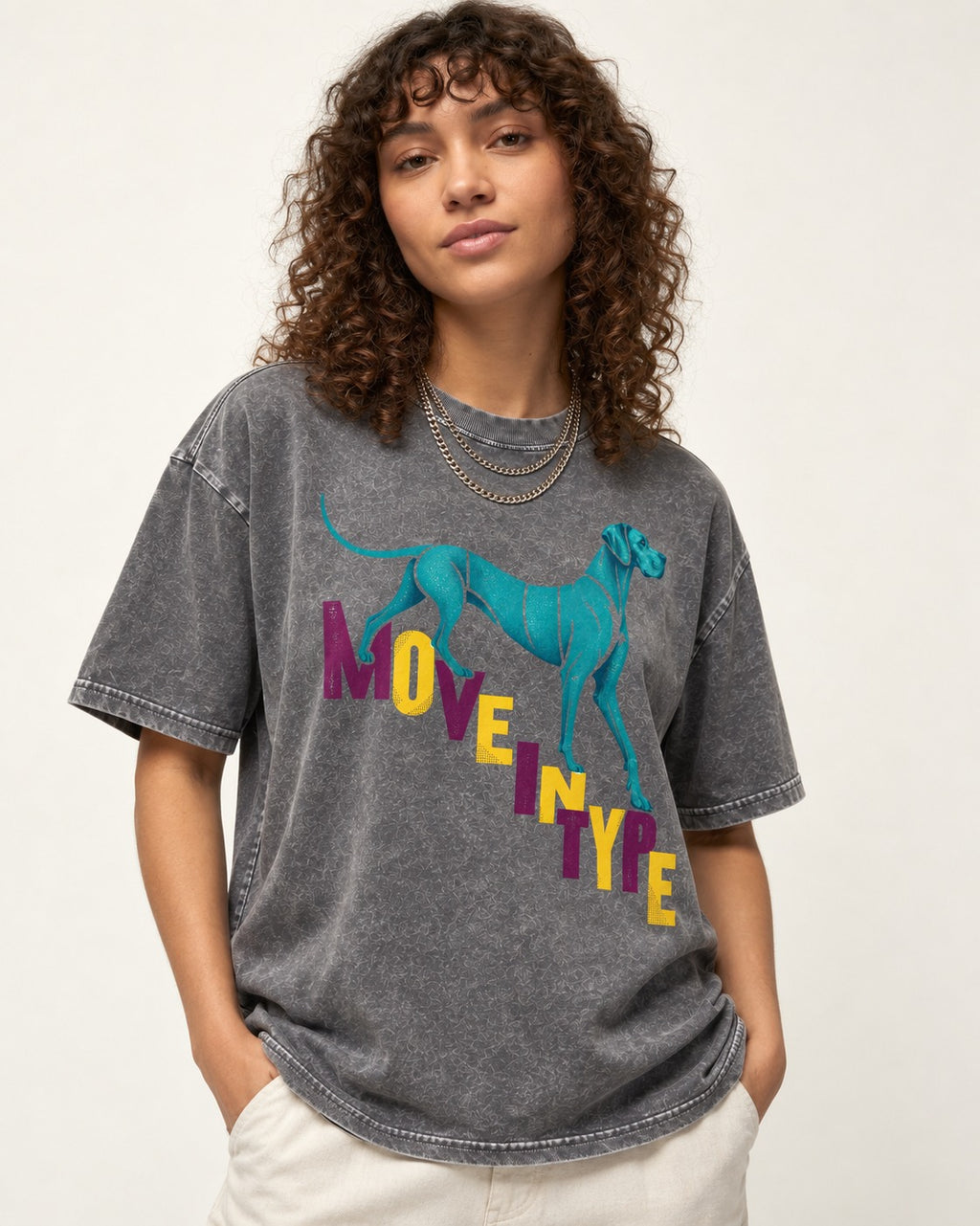Great Dane Move in Type Washed Tee in Gray, worn by a model