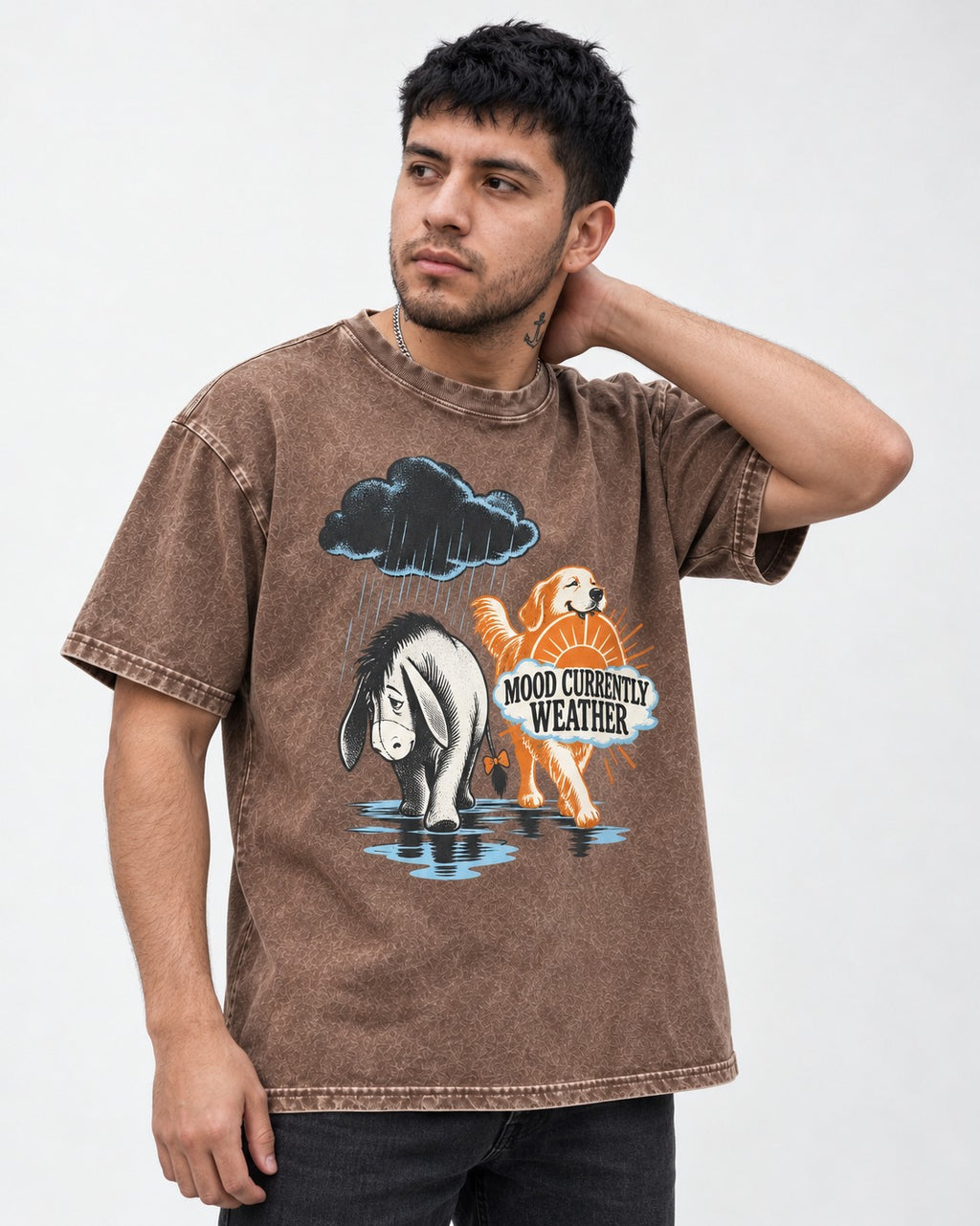Mood Currently Golden Retriever Weather Washed Tee in Coffee, worn by a model