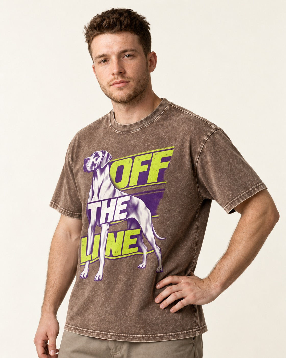 Great Dane Off the Line Washed Tee in Coffee, worn by a model