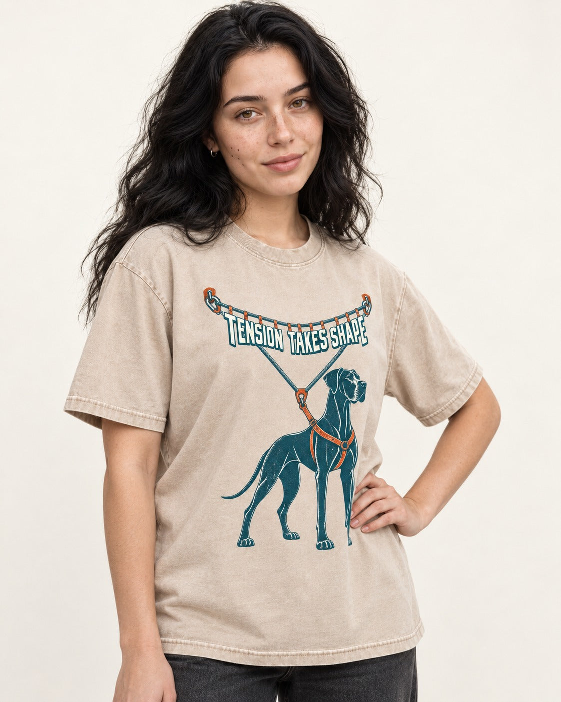 Great Dane Tension Takes Shape Washed Tee in Apricot, worn by a model