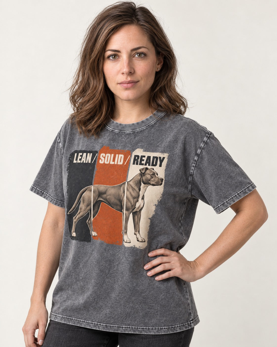 Pitbull Lean Solid Ready Triptych Graphic Washed Tee in Gray, worn by a model