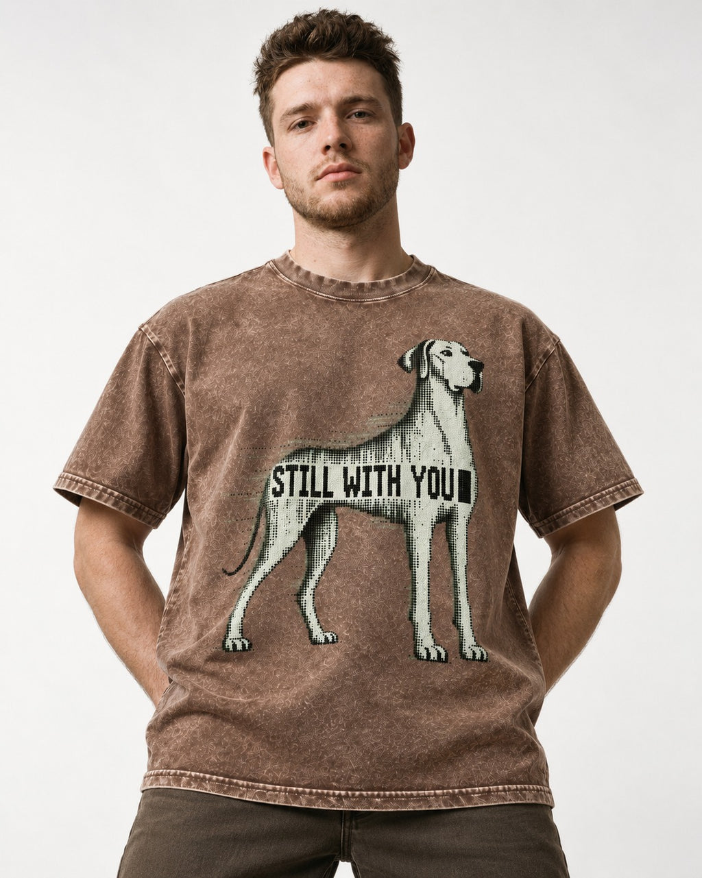 Still with You Great Dane Washed Tee in Coffee, worn by a model