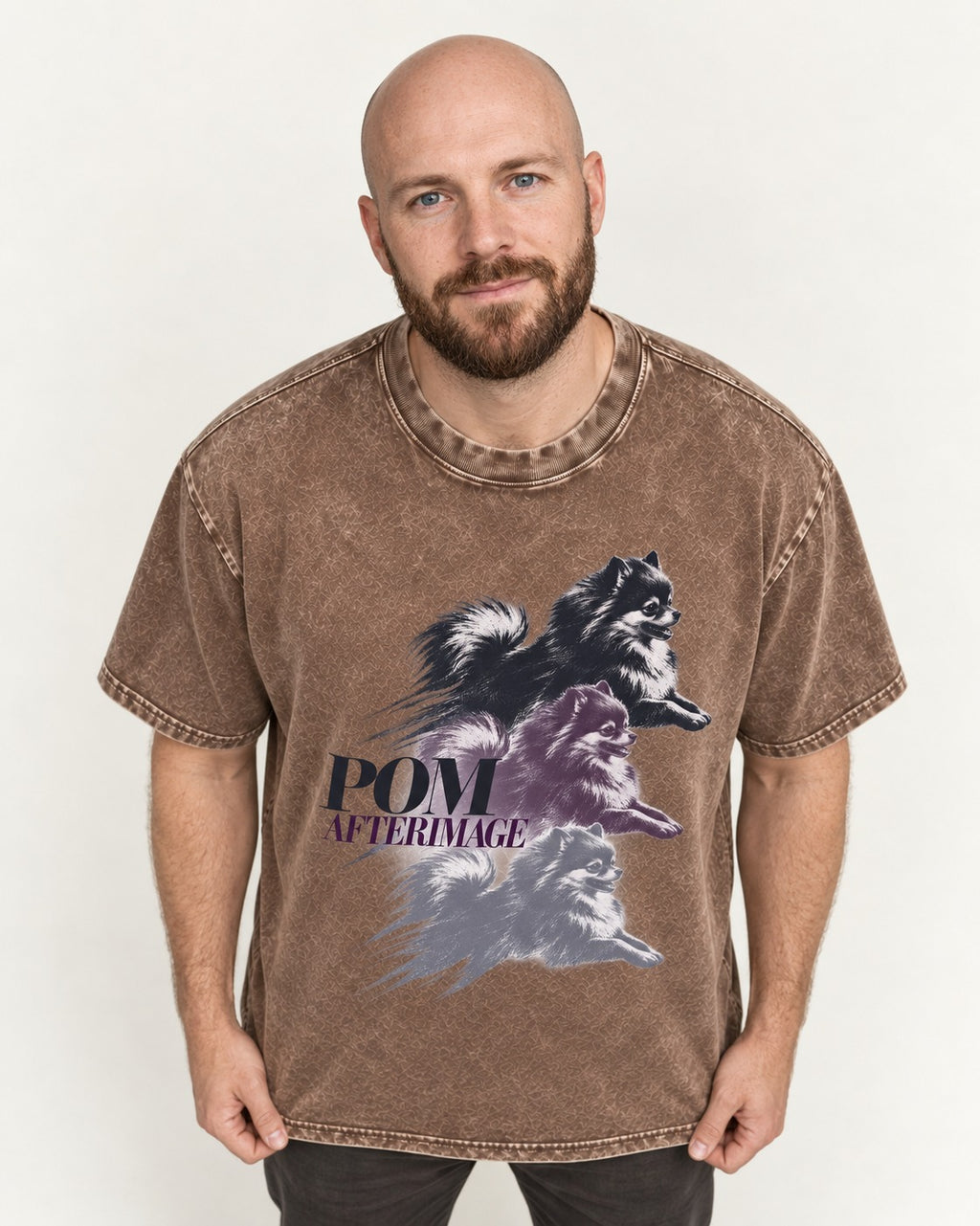 Pomeranian Afterimage Washed Tee in Coffee, worn by a model