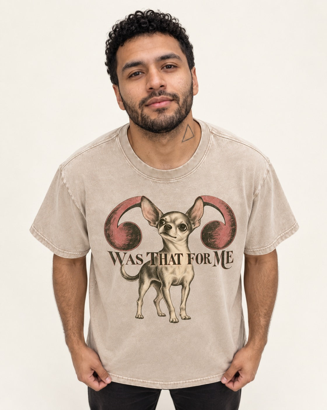 Chihuahua Was That for Me Washed Tee in Apricot, worn by a model