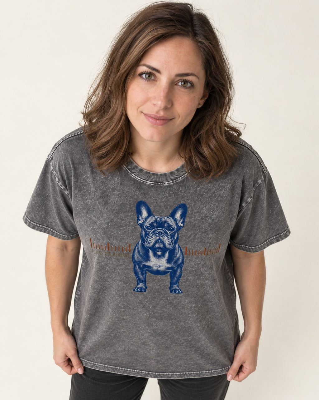Frenchie Outside the Measure Washed Tee in Gray, worn by a model