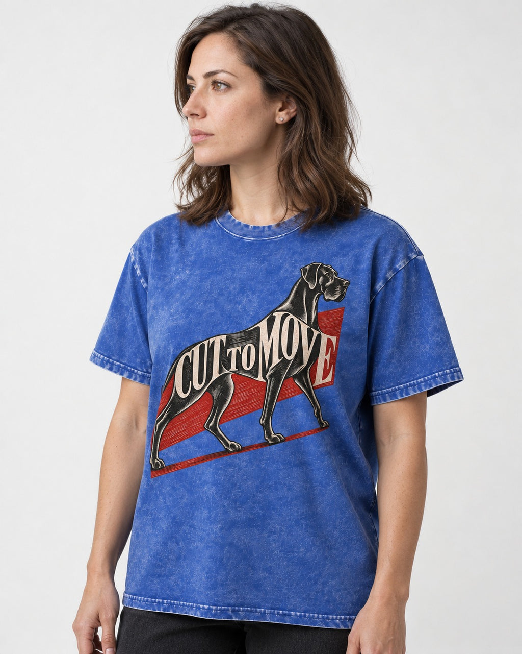 Great Dane Cut to Move Walking Typography Graphic Washed Tee in Royal Blue, worn by a model