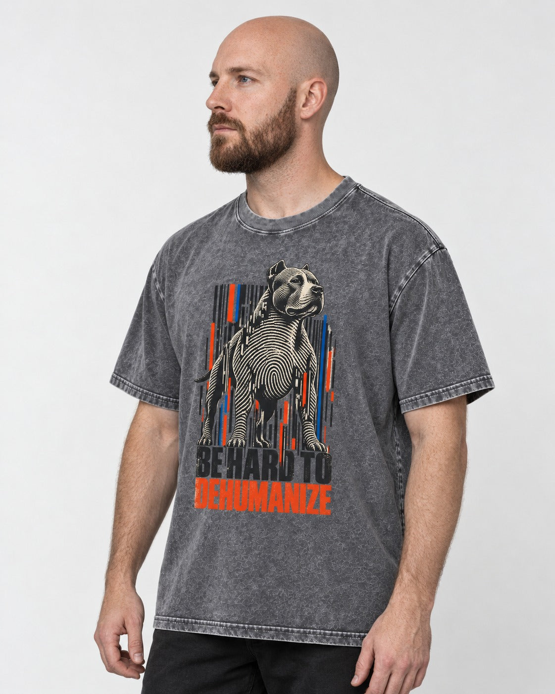 Pitbull Hard to Dehumanize Washed Tee in Gray, worn by a model