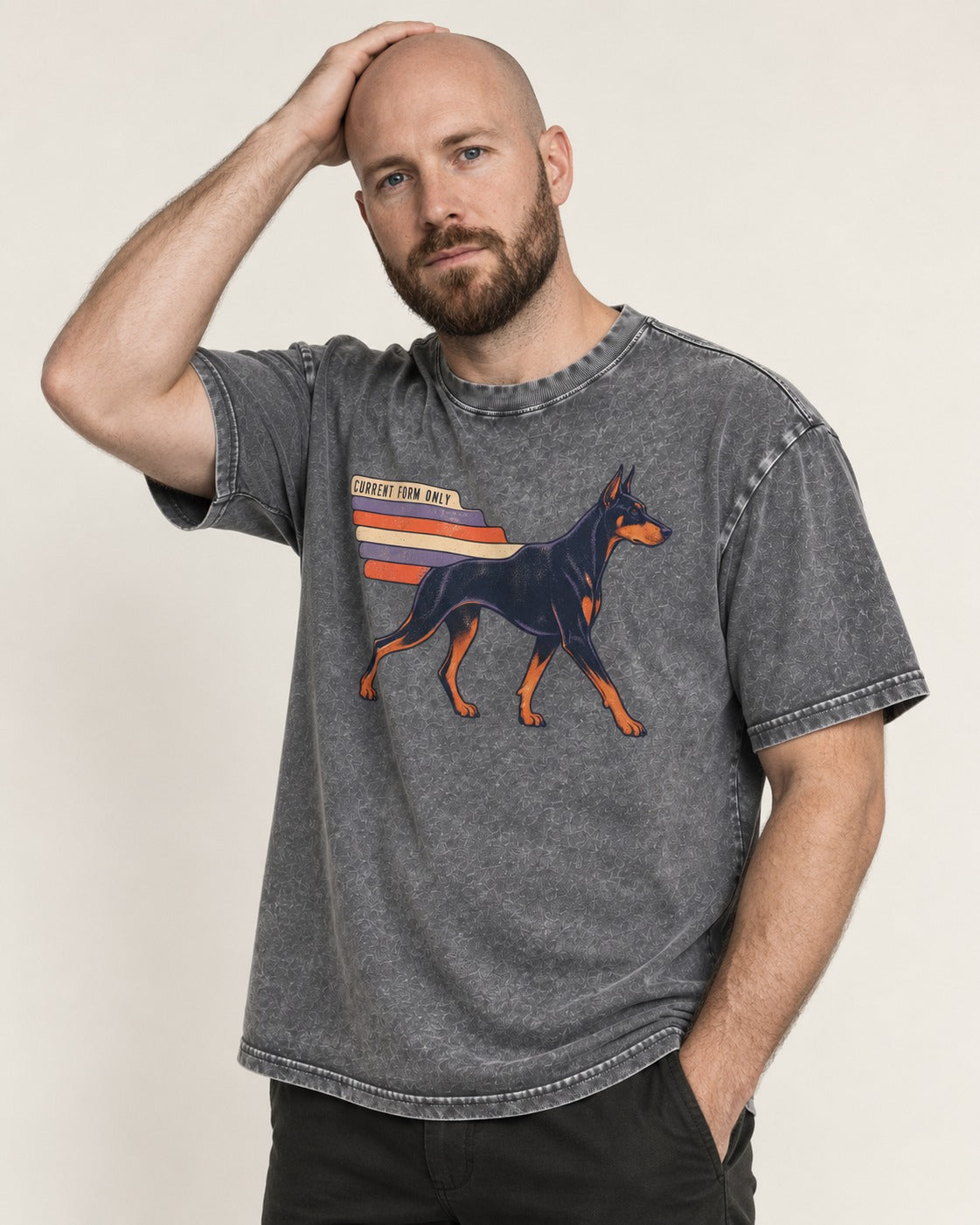Doberman Current Form Only Speed Bars Graphic Washed Tee in Gray, worn by a model