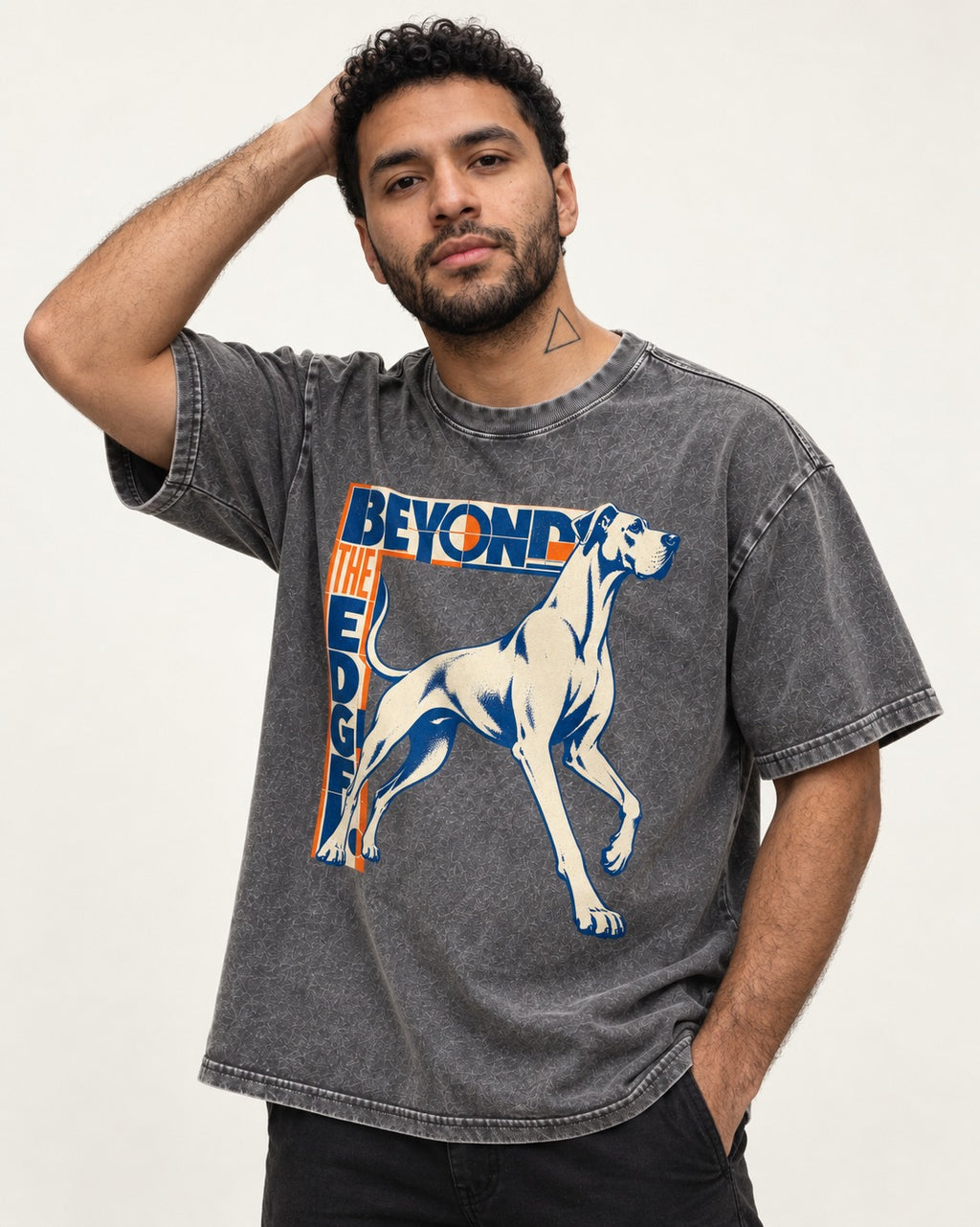 Great Dane Beyond the Edge Washed Tee in Gray, worn by a model