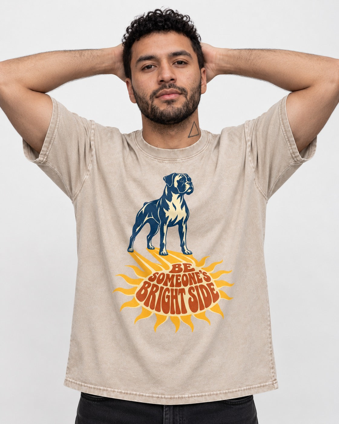 Boxer Be Someone's Bright Side Washed Tee in Apricot, worn by a model