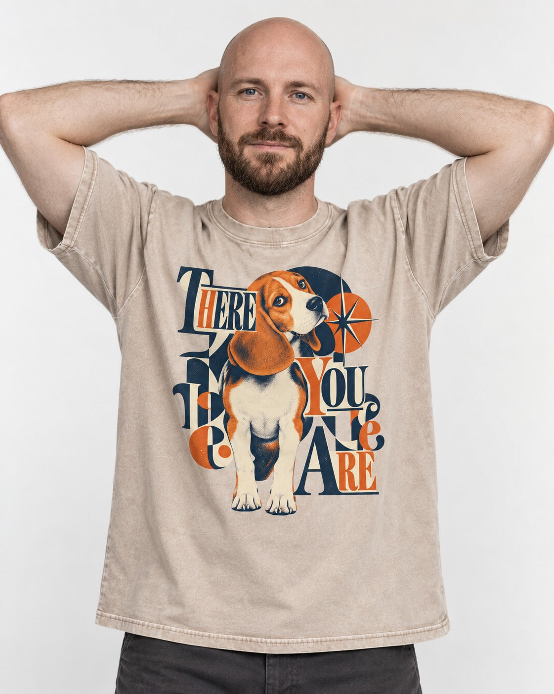 There You Are Beagle Washed Tee in Apricot, worn by a model