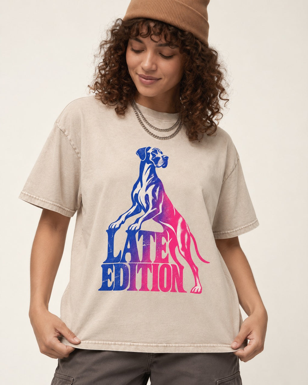 Great Dane Latest Edition Gradient Graphic Washed Tee in Apricot, worn by a model