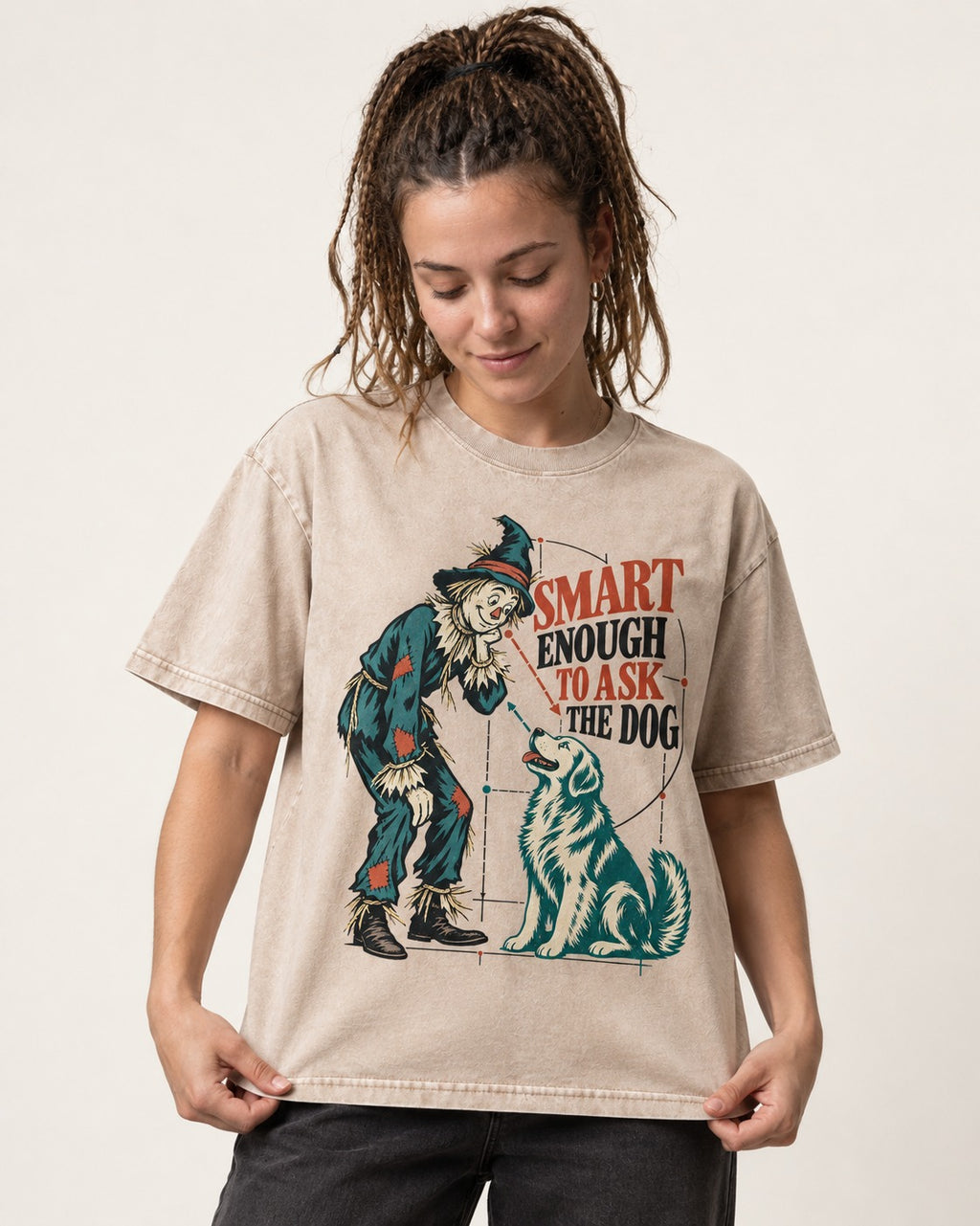 Ask the Golden Retriever Washed Tee in Apricot, worn by a model