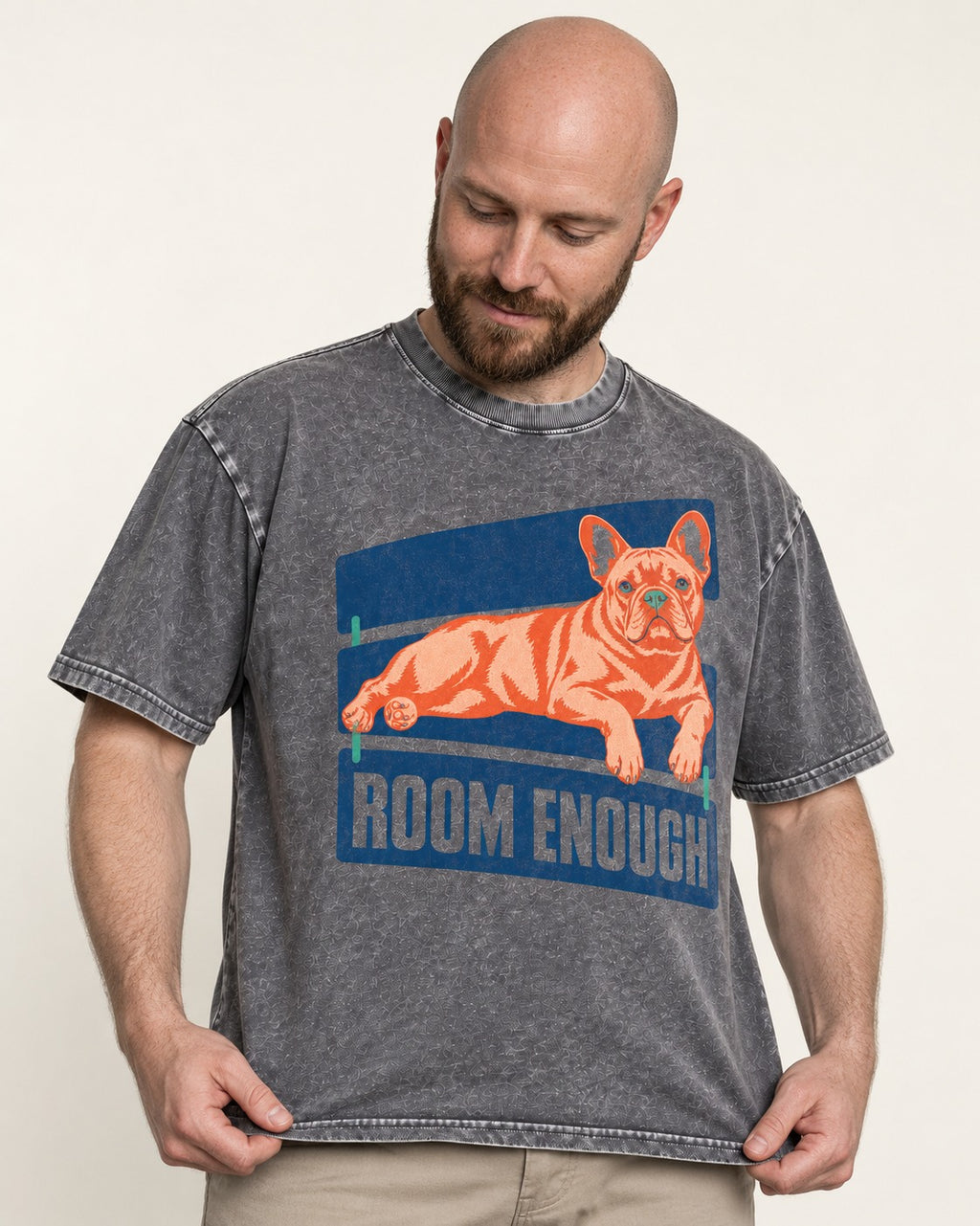 Room Enough for Frenchie Washed Tee in Gray, worn by a model