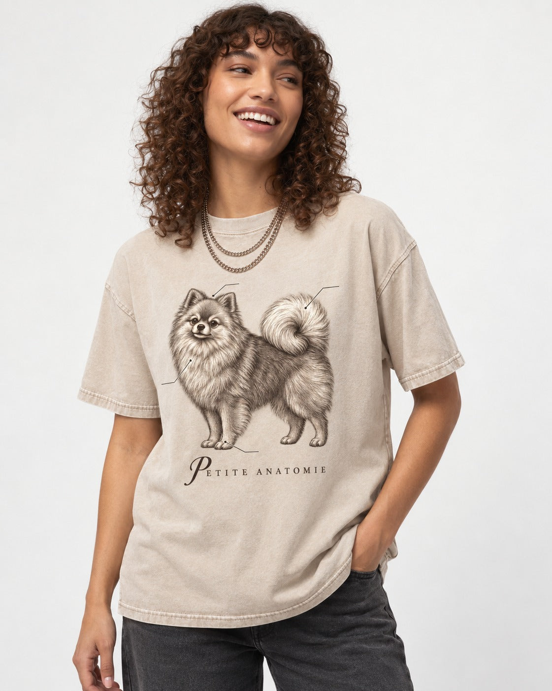 Pomeranian Petite Anatomie Washed Tee in Apricot, worn by a model