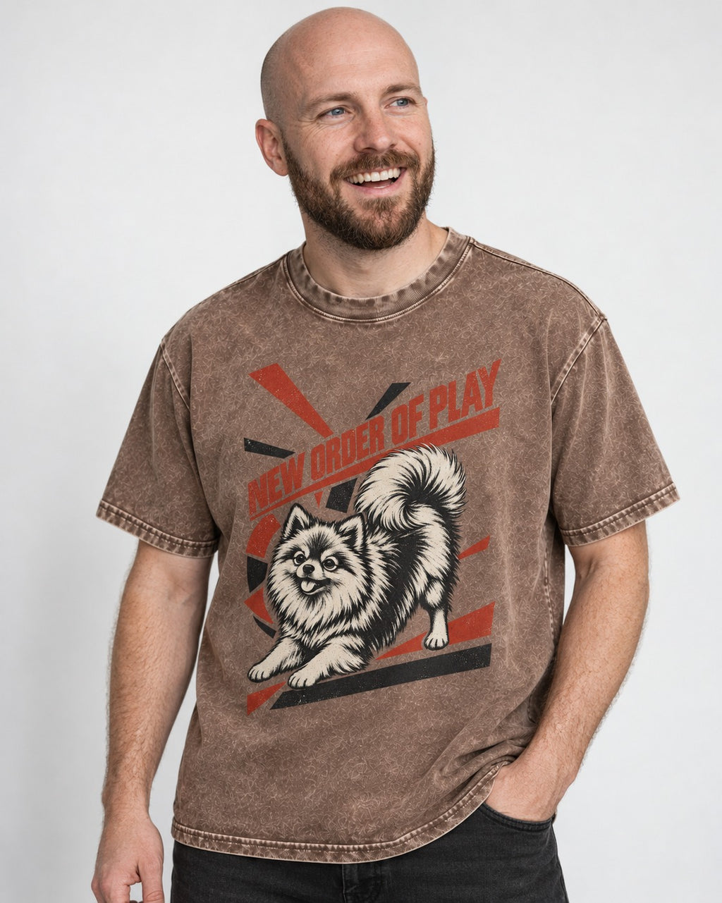 Pomeranian Order of Play Washed Tee in Coffee, worn by a model