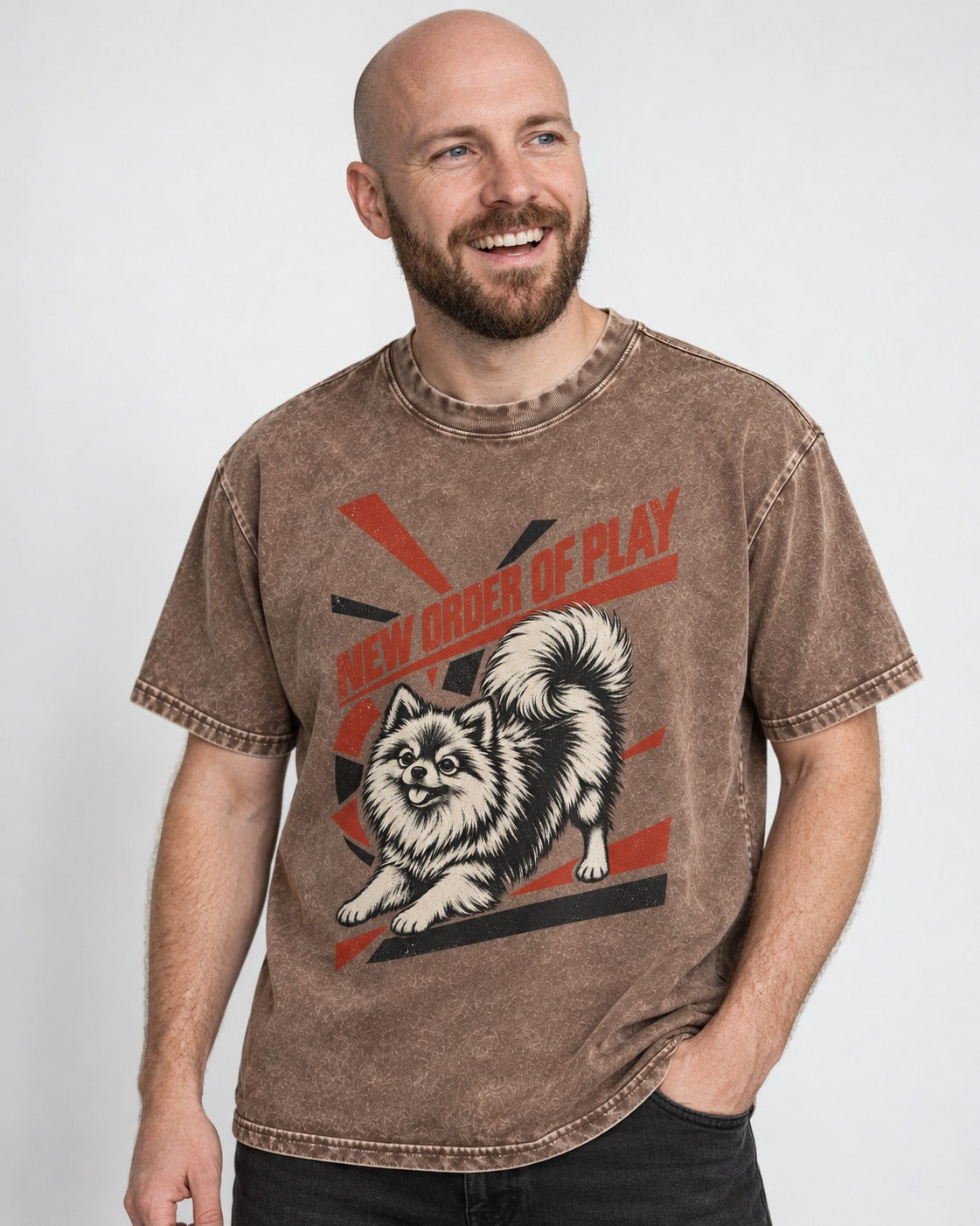 Pomeranian Order of Play Washed Tee in Coffee, worn by a model