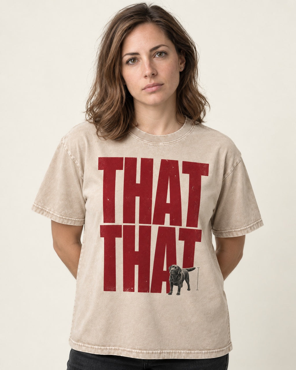 That That Labrador Retriever Washed Tee in Apricot, worn by a model