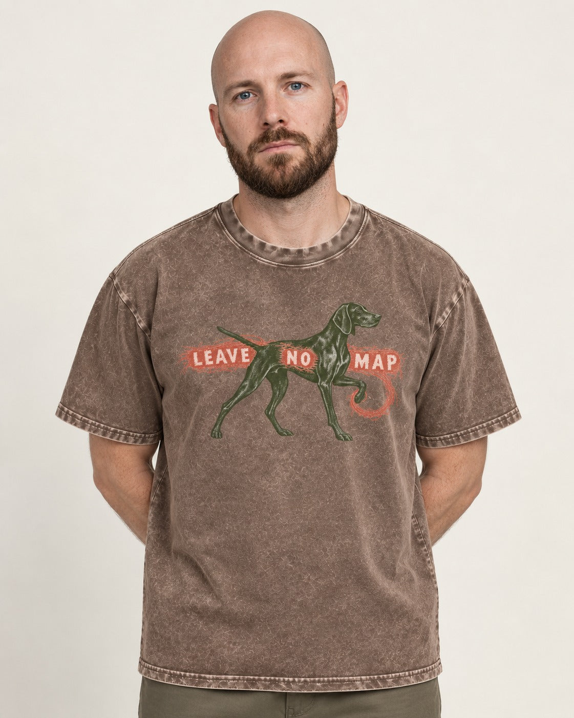 Leave No Map German Shorthaired Pointer Washed Tee in Coffee, worn by a model
