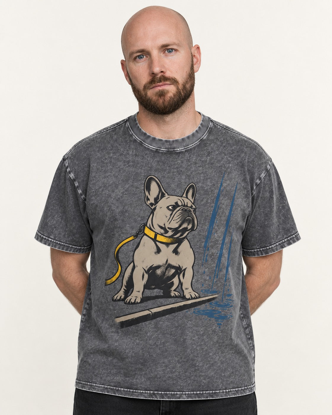 Frenchie Has Standards Washed Tee in Gray, worn by a model