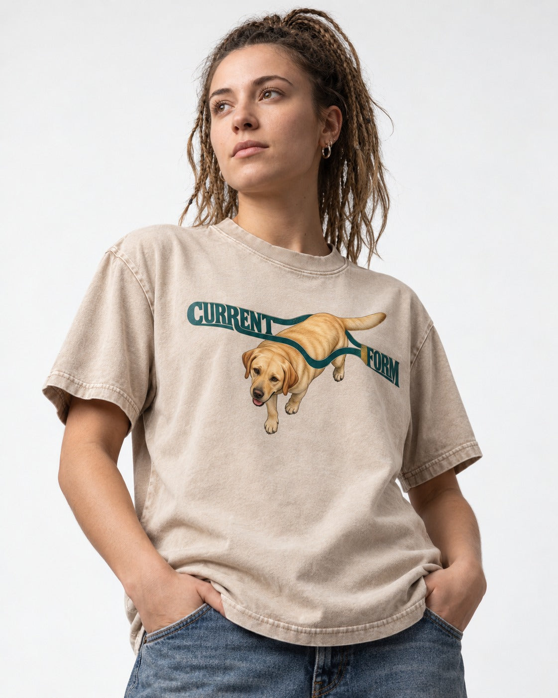 Labrador Retriever Current Form Washed Tee in Apricot, worn by a model