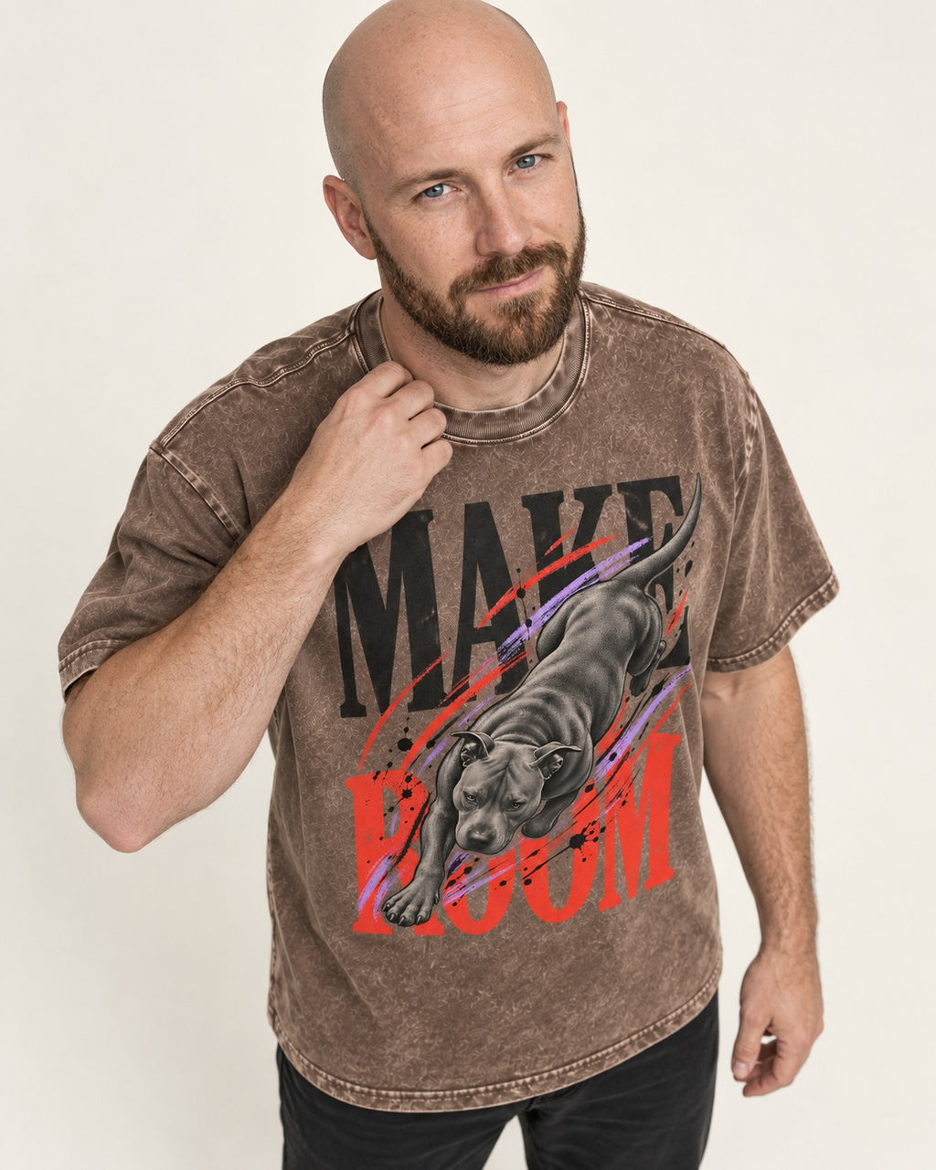 Make Room for Pitbull Washed Tee in Coffee, worn by a model