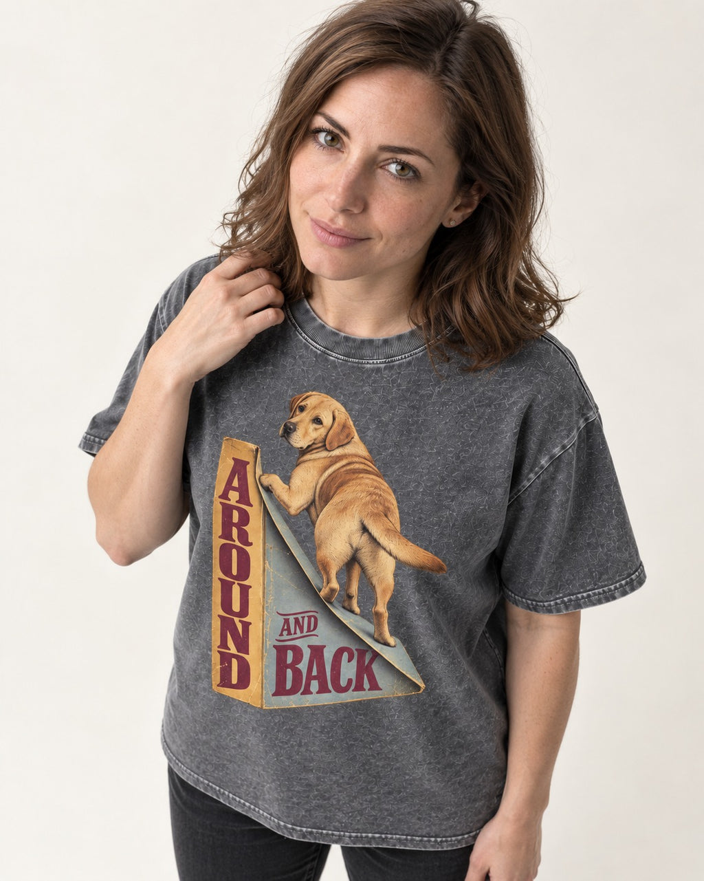 Labrador Retriever Around and Back Washed Tee in Gray, worn by a model