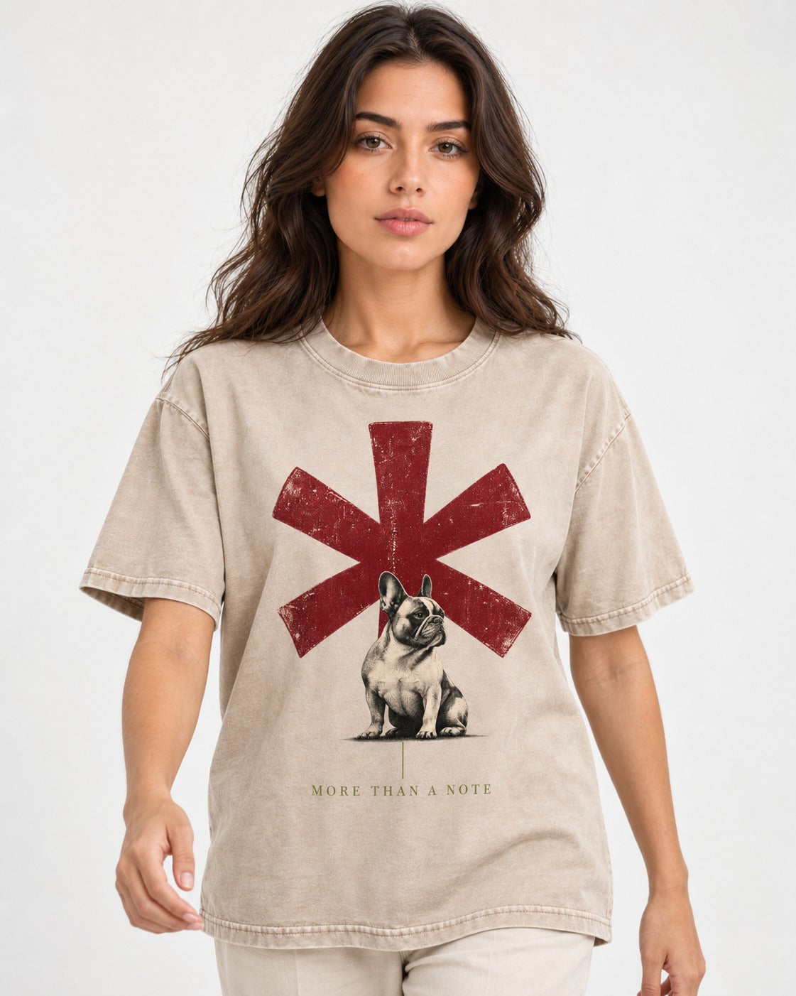 Frenchie More Than a Note Washed Tee in Apricot, worn by a model