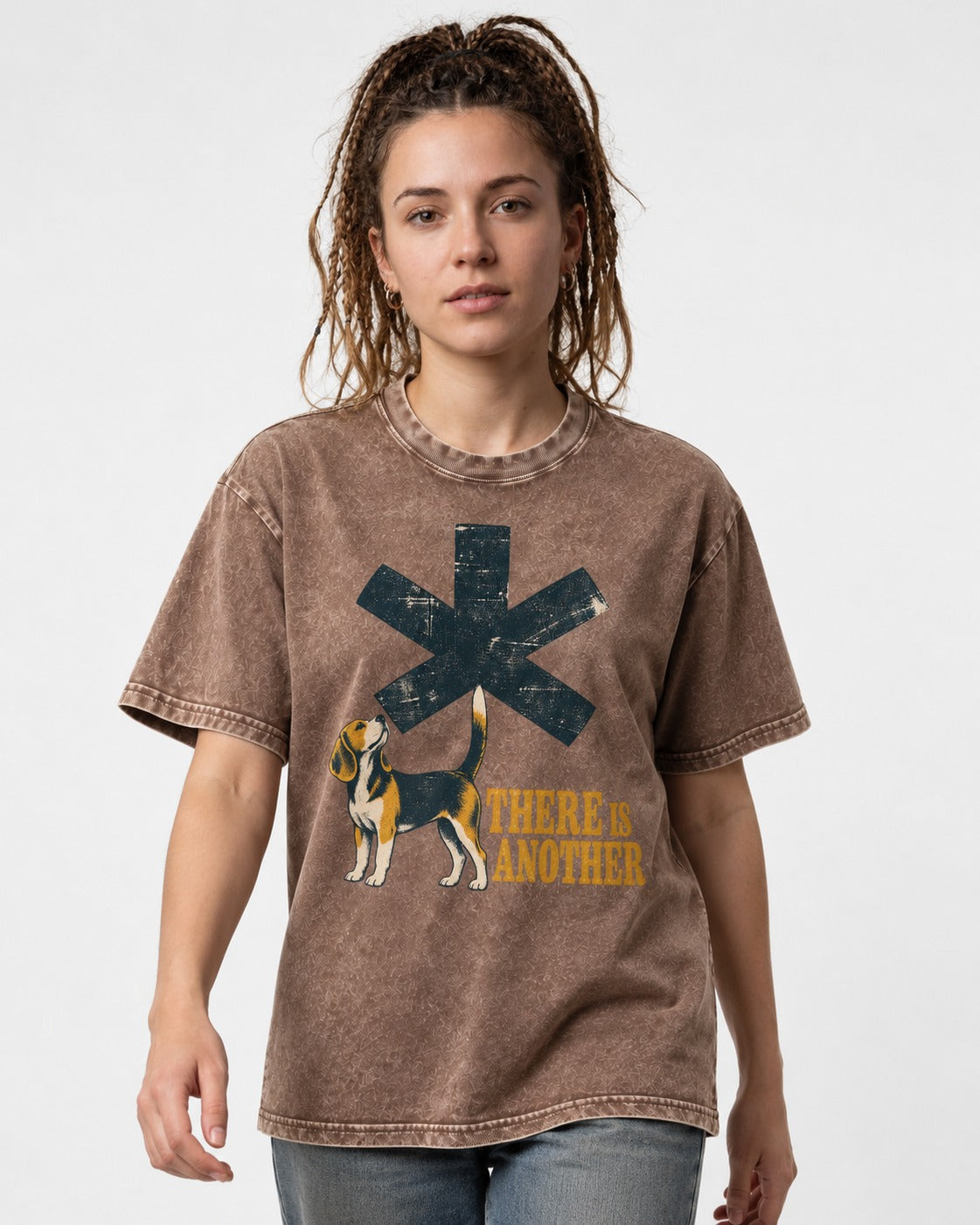 There Is Another Beagle Washed Tee in Coffee, worn by a model