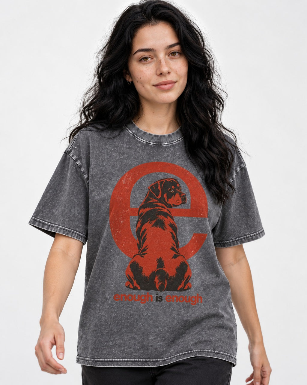 Rottweiler Enough Is Enough Washed Tee in Gray, worn by a model
