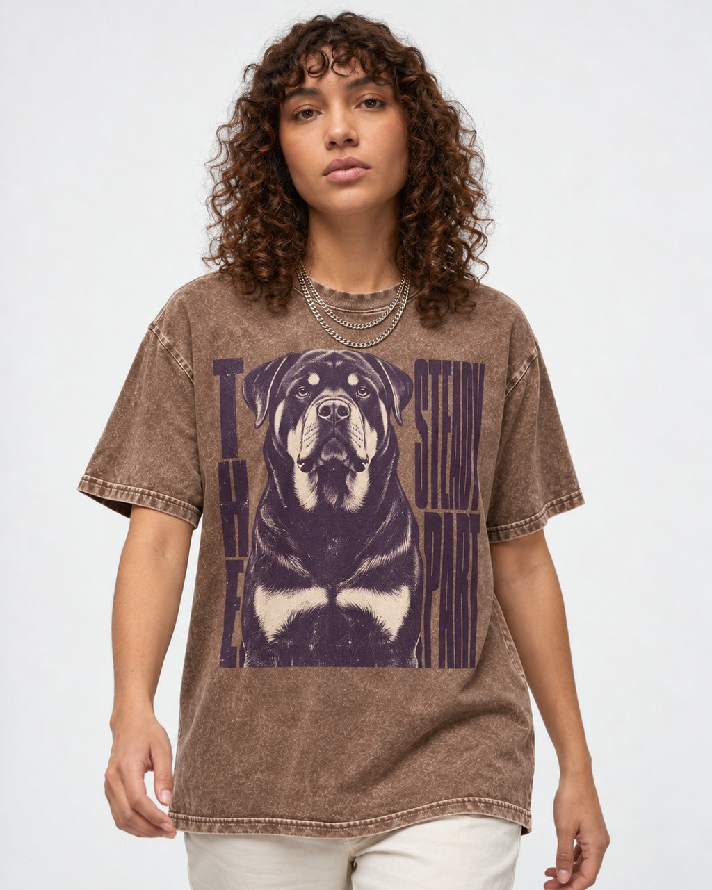 Rottweiler The Steady Part Washed Tee in Coffee, worn by a model
