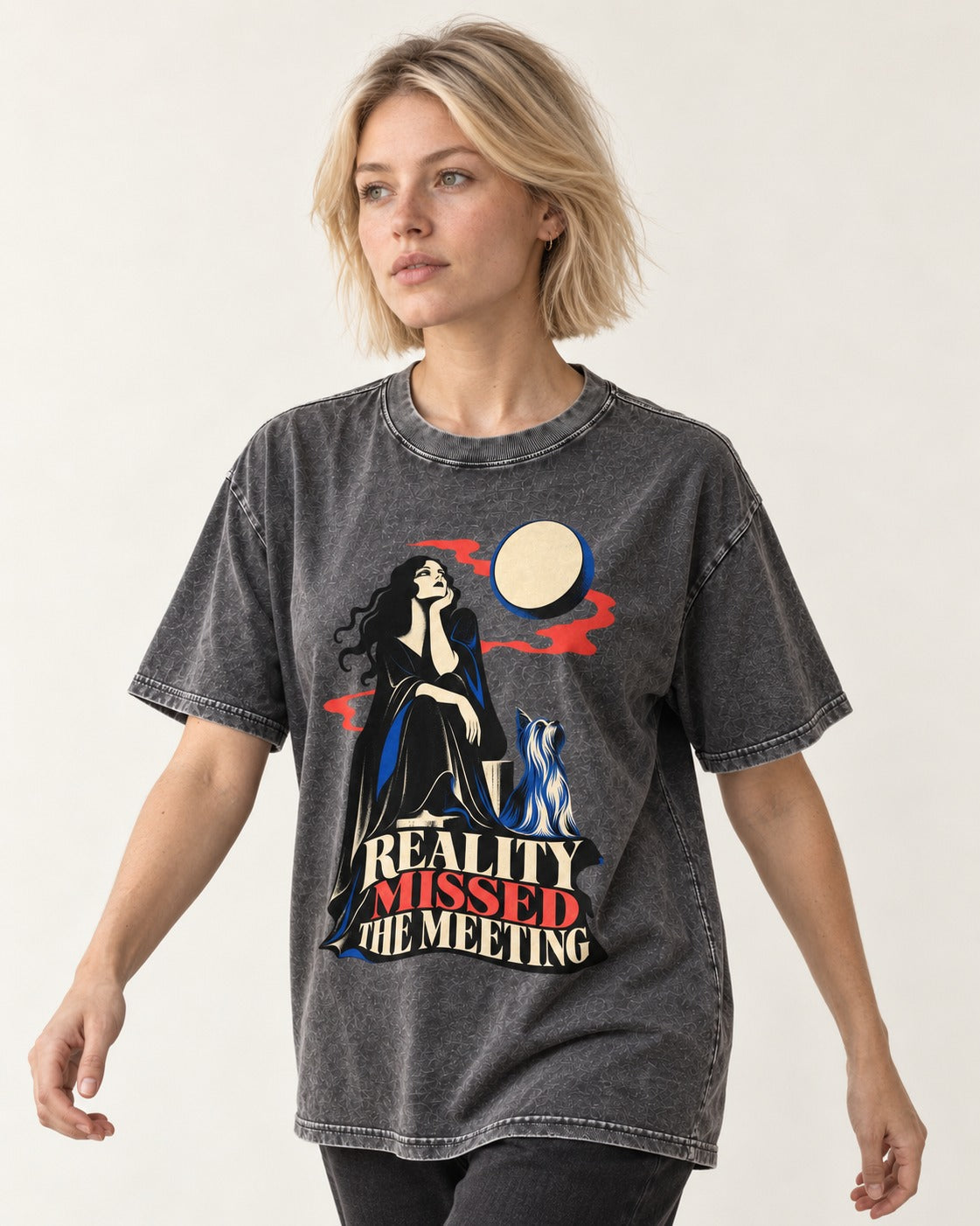 Yorkshire Terrier Reality Missed the Meeting Washed Tee in Gray, worn by a model