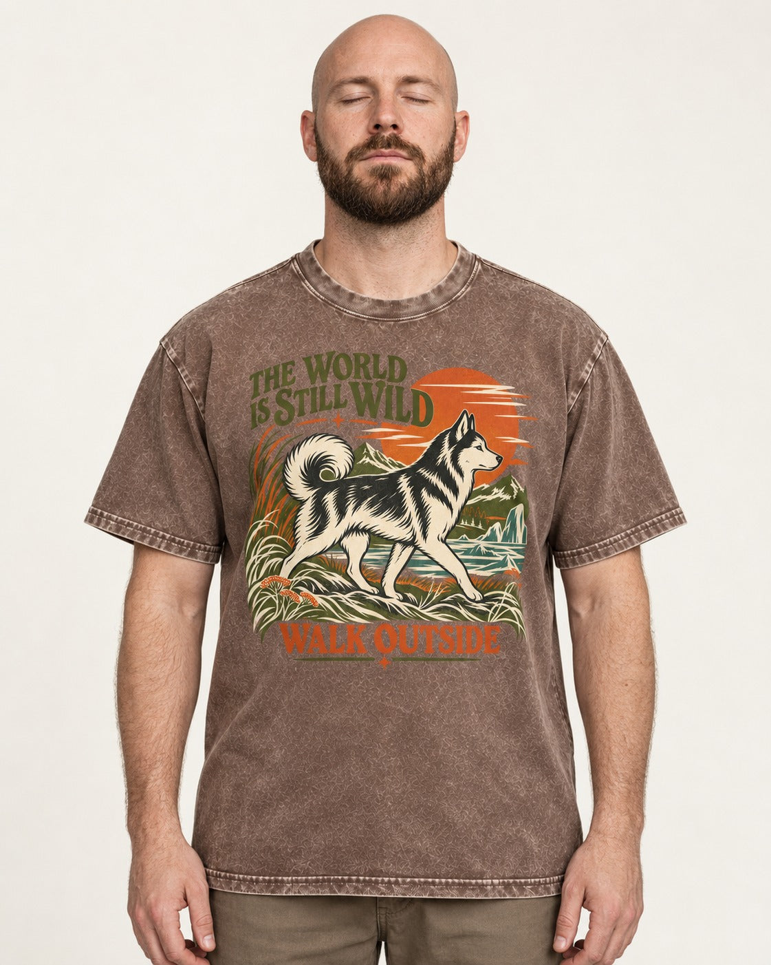 Walk Outside with Husky Washed Tee in Coffee, worn by a model