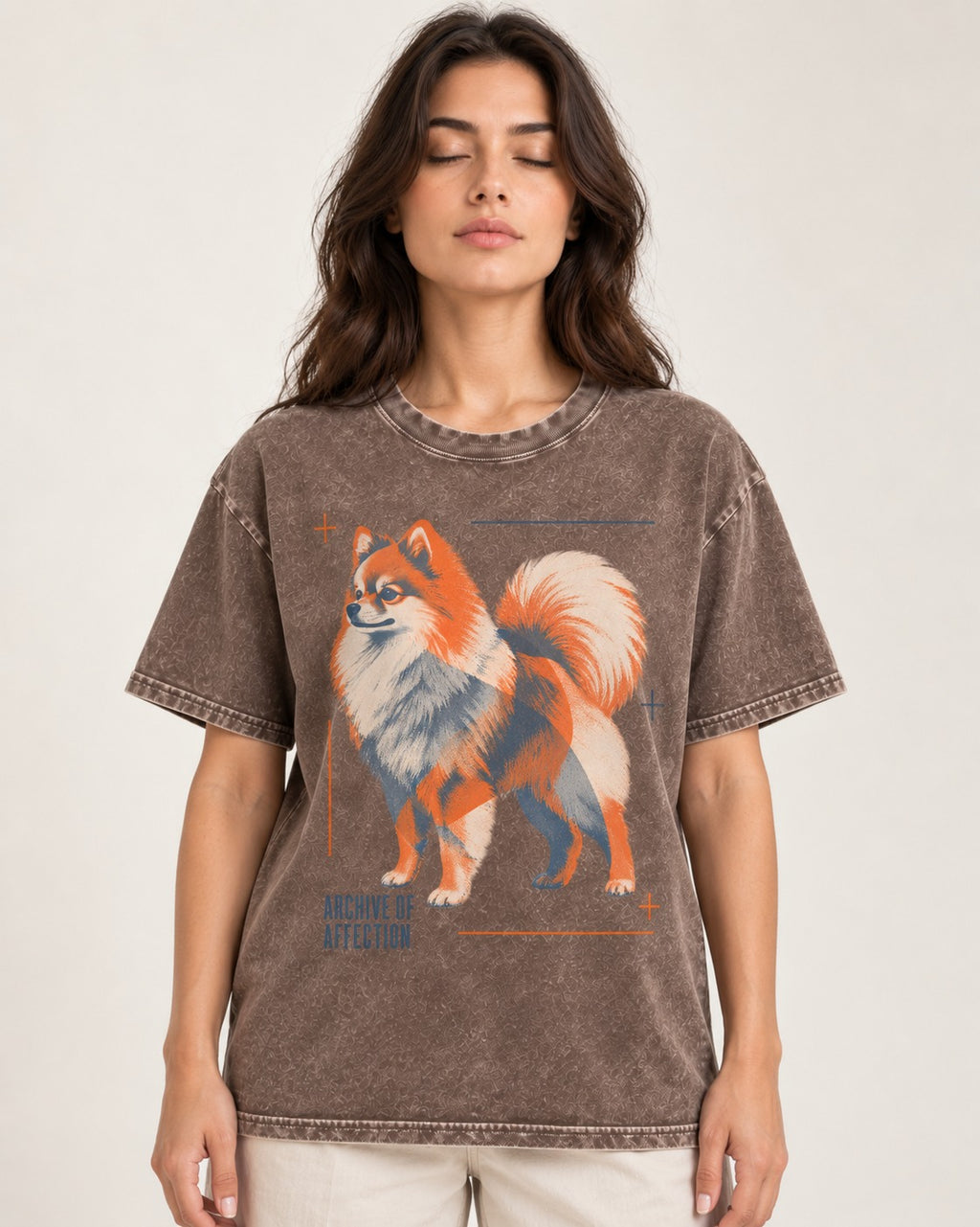 Pomeranian Archive of Affection Washed Tee in Coffee, worn by a model