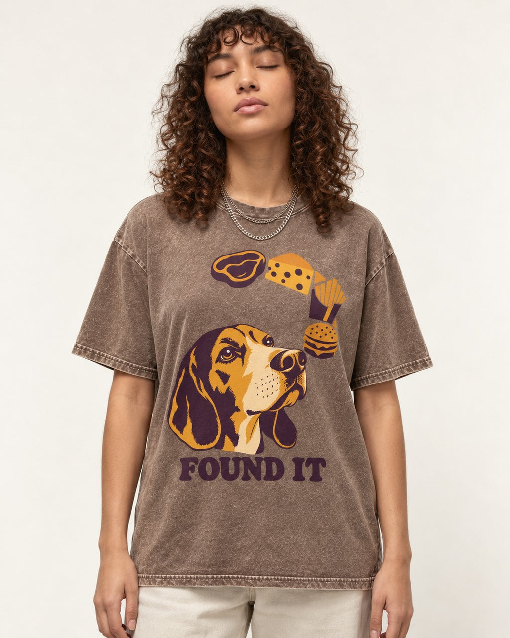 Beagle Found It Washed Tee in Coffee, worn by a model