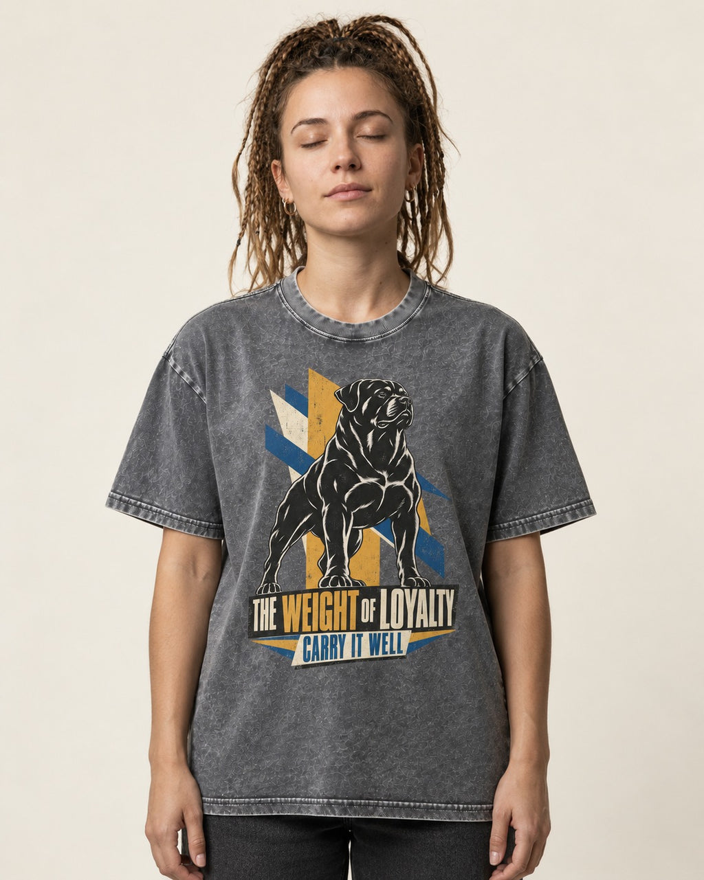 Rottweiler Weight of Loyalty Washed Tee in Gray, worn by a model