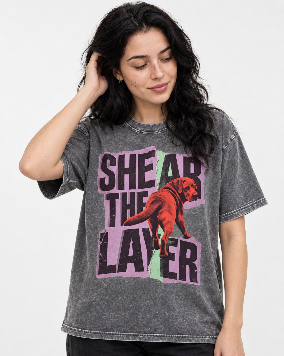 Labrador Retriever Shear the Layer Torn Paper Graphic Washed Tee in Gray, worn by a model