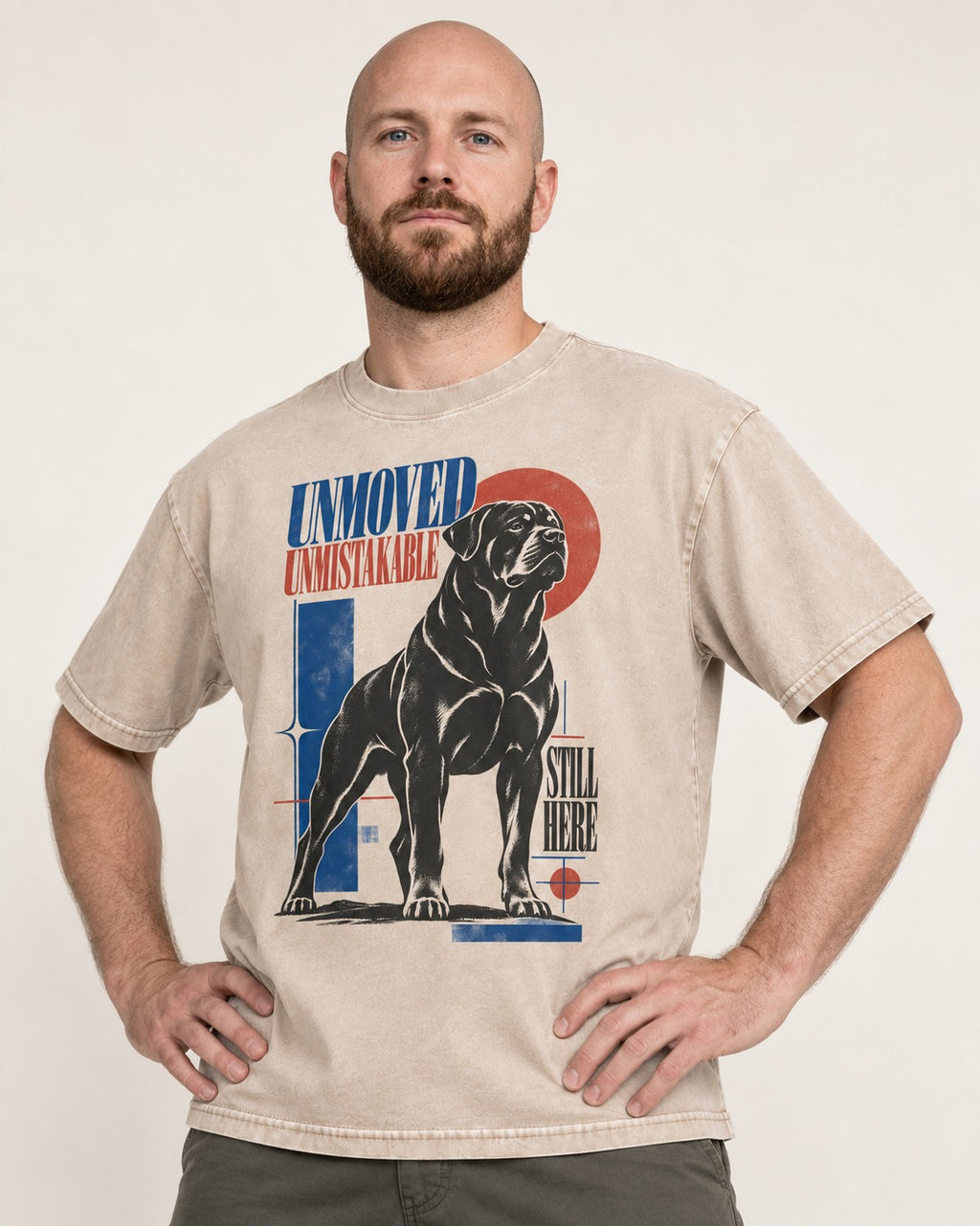Unmoved Unmistakable Rottweiler Washed Tee in Apricot, worn by a model