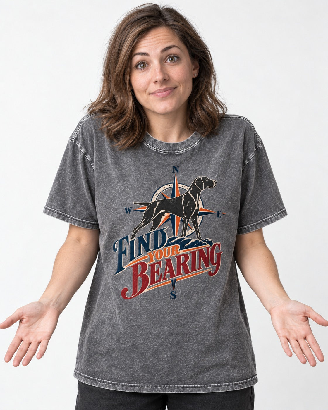 Find Your Bearing German Shorthaired Pointer Washed Tee in Gray, worn by a model