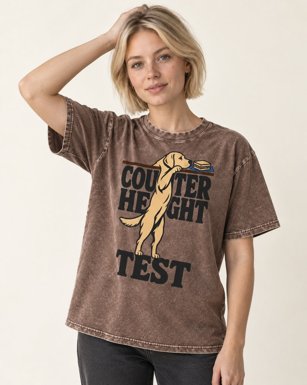 Labrador Retriever Counter Height Test Washed Tee in Coffee, worn by a model
