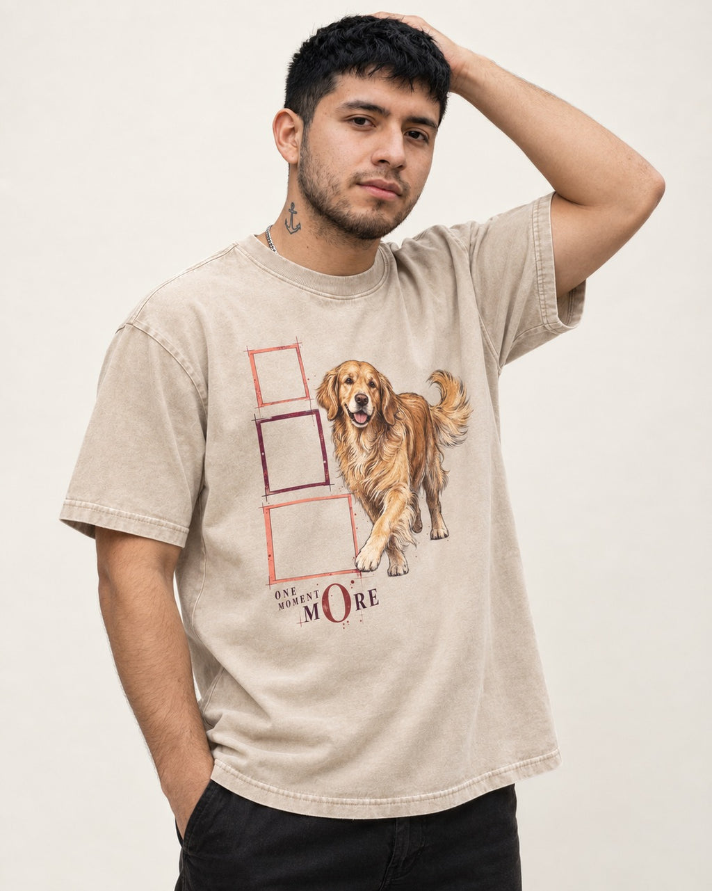 Golden Retriever One Moment More Washed Tee in Apricot, worn by a model