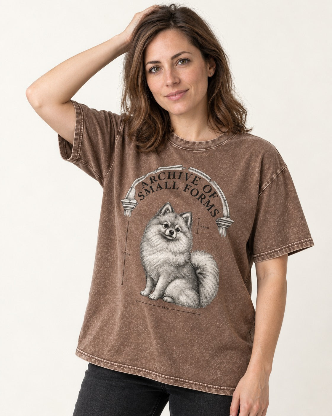 Pomeranian Archive of Small Forms Washed Tee in Coffee, worn by a model